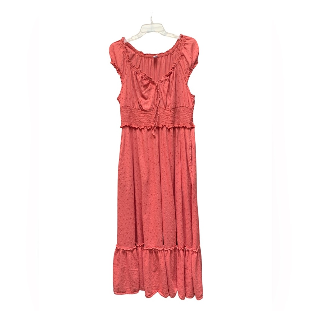 Old Navy Coral Waist defined puff sleeve clip-dot midi dress